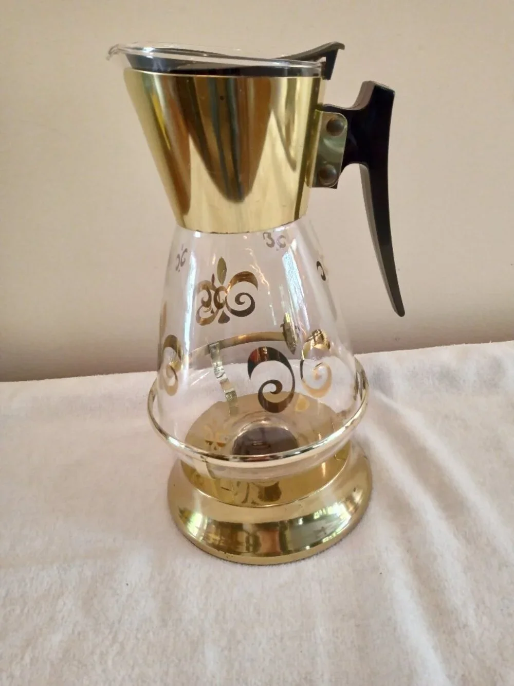 Vintage Mid Century Coffee Colony Carafe with Warmer Fleur de Lis Design